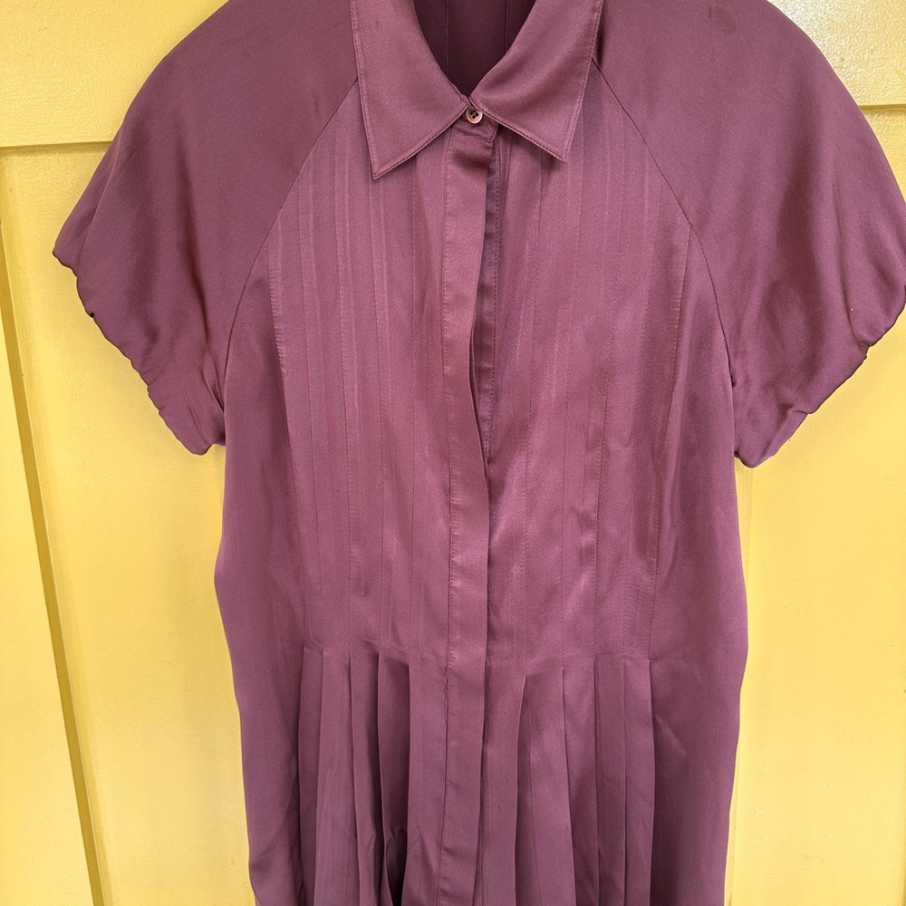 BCBGMaxAzria Purple Flutter Sleeve Blouse with Peter Pan Collar